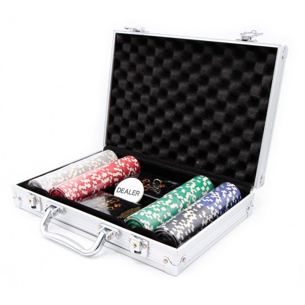 Настольная игра Фабрика Покера: Набор из 200 фишек для покера с номиналом в серебристом кейсе