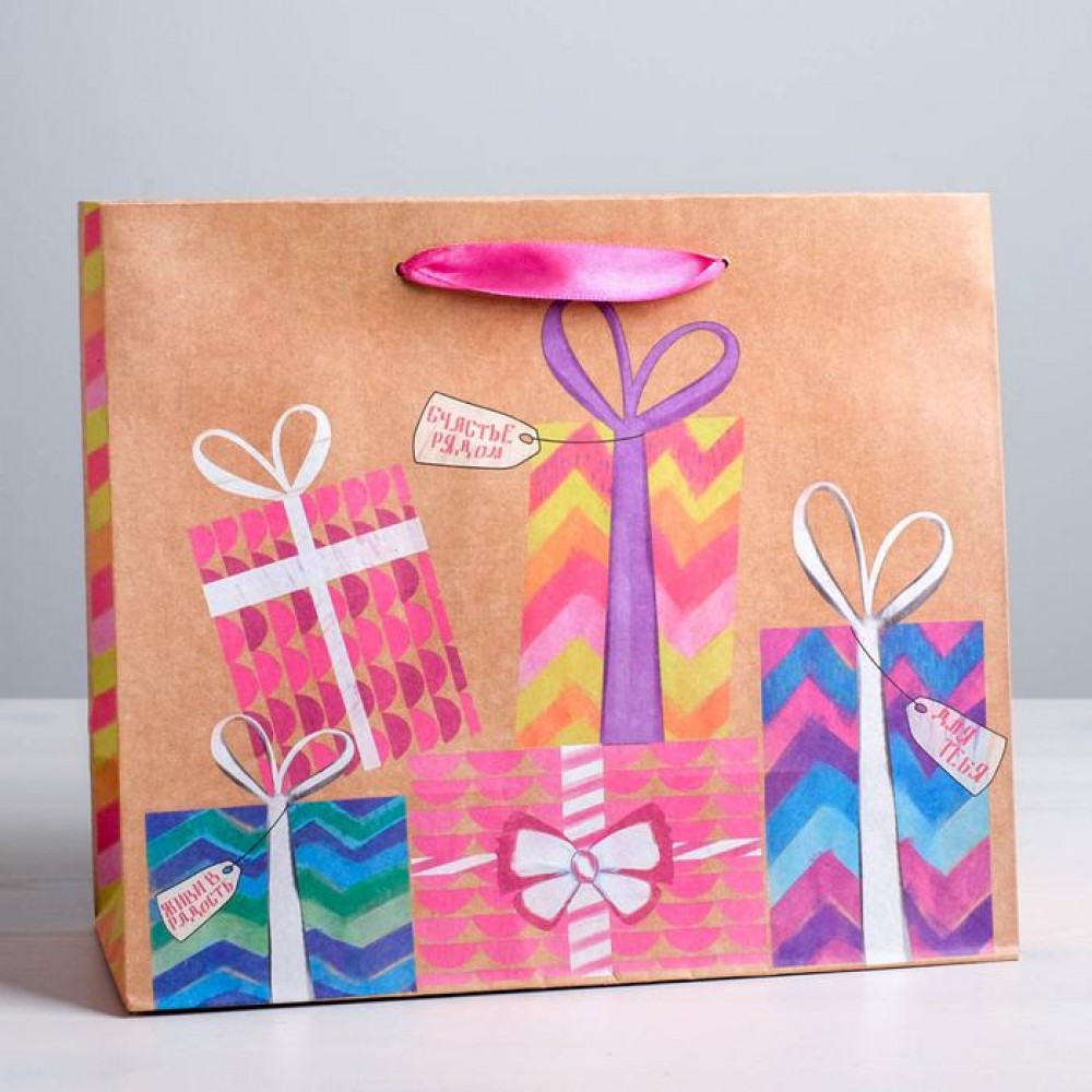 Пакет крафтовый «Подарки» L 31 × 40 × 9 см