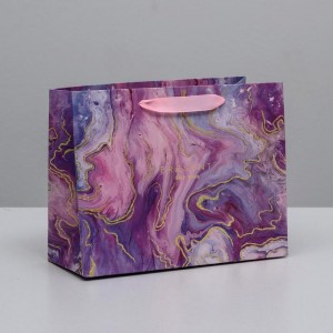 Подарочный пакет «Розовый мрамор» MS 23 × 18 × 10 см