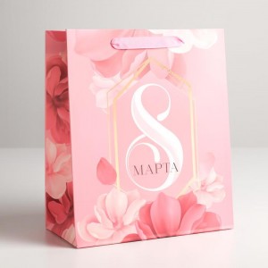 Подарочный пакет «С Праздником 8 Марта!» розовый ML 23 × 27 × 11,5 см