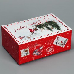 Коробка сборная «Новогодний рисунок с марками» 18 х 12 х 7 см