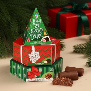 Трехуровневая коробочка с конфетами «Новый год – время чудес»