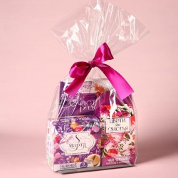 Подарочный набор для коллег на 8 марта «Цвети от счастья» чай, печенье с предсказанием, ежедневник