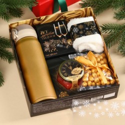 Подарочный набор «Все мечты сбудутся» золотой, чай, крем-мед, носки, термос