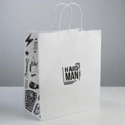 Подарочный крафт пакет Hard man 28 × 32 × 15 см