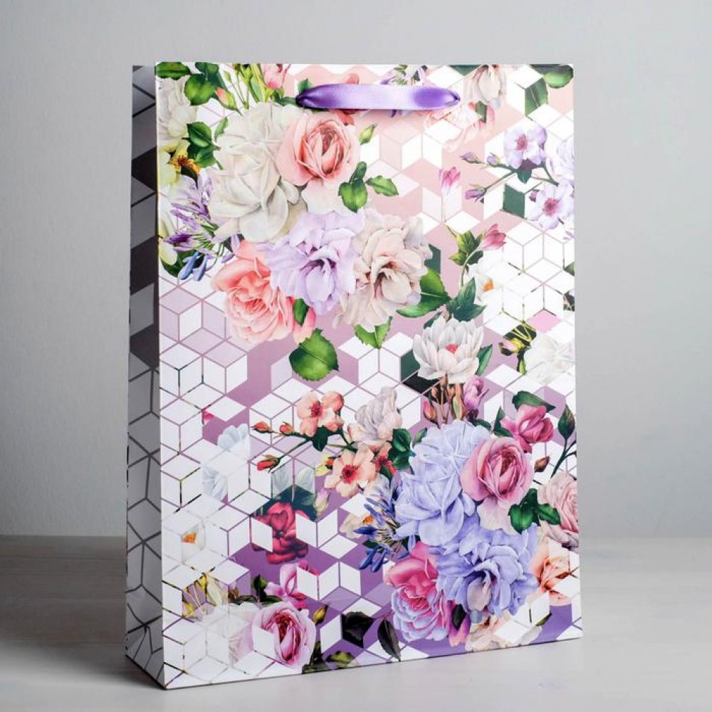 Пакет подарочный «Яркие цветы» 40 × 31 × 9 см