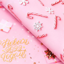 Двусторонняя бумага для упаковки «Розовая новогодняя»