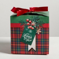 Коробка складная «С Новым годом!» красно-зеленая 18 × 18 × 18 см