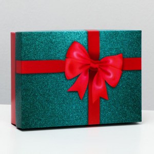 Коробка подарочная «Бант» зеленый-красный 21 х 15 х 5 см